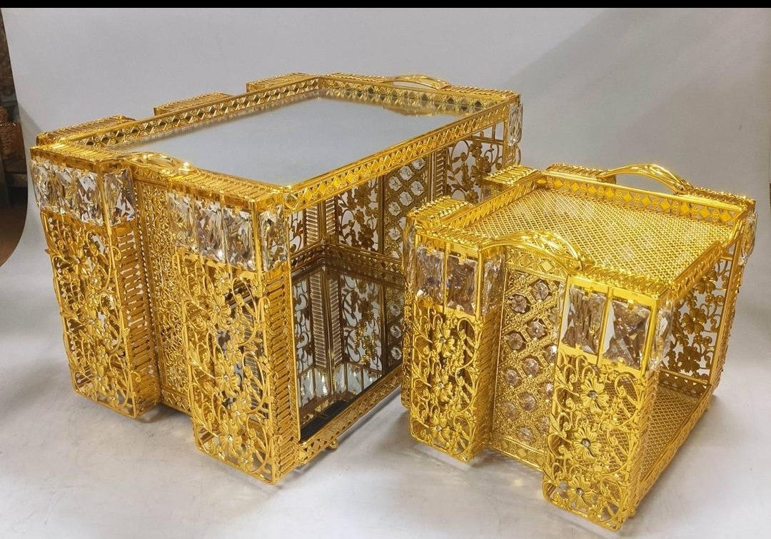 Golden square Habesha coffee table set with extra electric stove, stove holder and electric coffee grinder