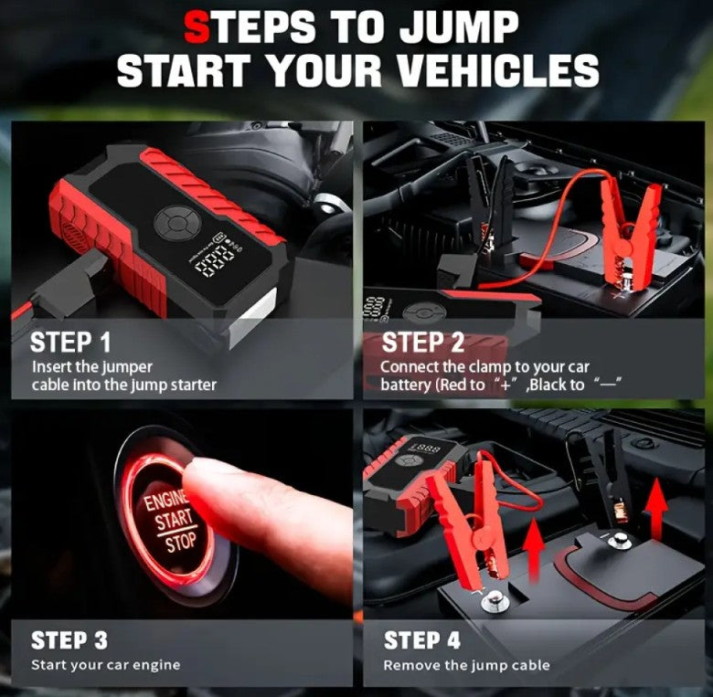 12V smart clip car starting power supply, portable car wireless inflatable pump power bank