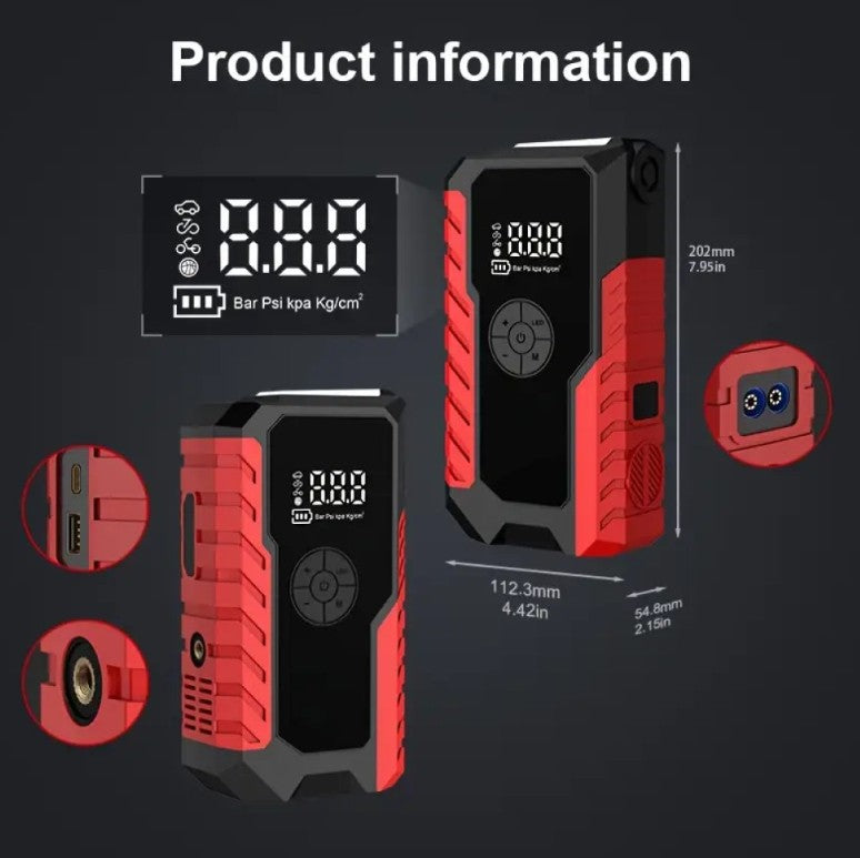 12V smart clip car starting power supply, portable car wireless inflatable pump power bank