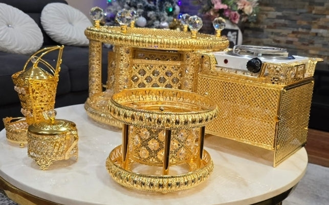 Golden circle Habesha coffee table set with extra electric stove, stove holder and electric coffee grinder