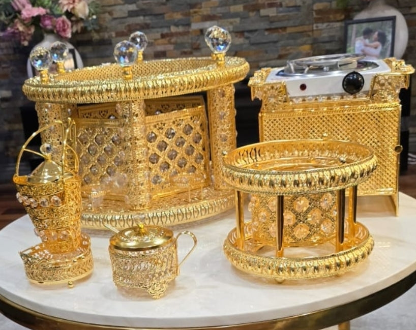 Golden circle Habesha coffee table set with extra electric stove, stove holder and electric coffee grinder