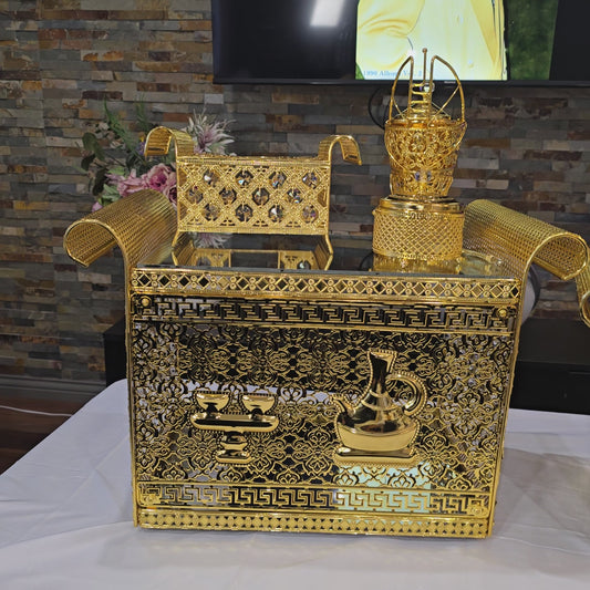 Golden Habesha coffee table set with extra electric stove, stove holder and electric coffee grinder