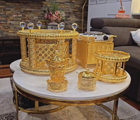 Golden circle Habesha coffee table set with extra electric stove, stove holder and electric coffee grinder
