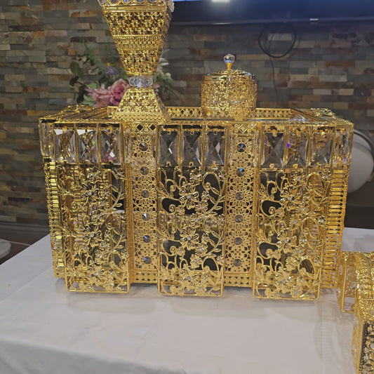 Golden square Habesha coffee table set with extra electric stove, stove holder and electric coffee grinder